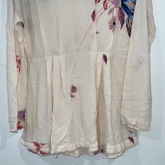 Free people Cream Floral Gemma tied back Tunic Festival mini Dress size XS - Picture 6 of 16